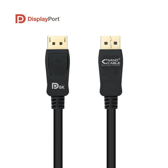 Nano Cable Cable DisplayPort 1.4 8K, 2m, Negro, Compatible con HDR y HBR3, Ref. 10.15.2502